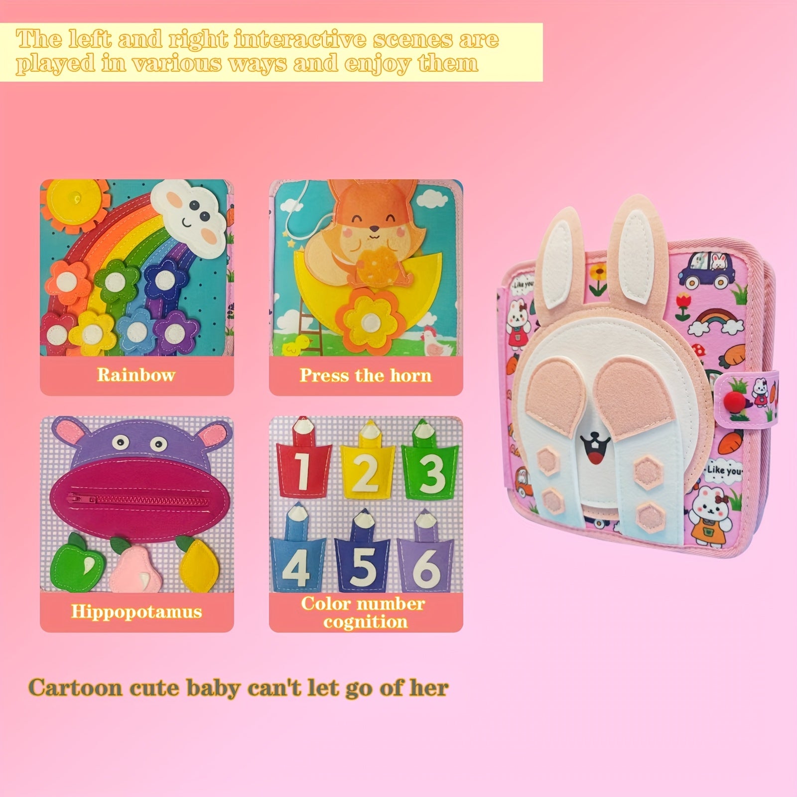 Kids' Bunny Sensory Book - Life Skills Letters - Felt Learning Toy