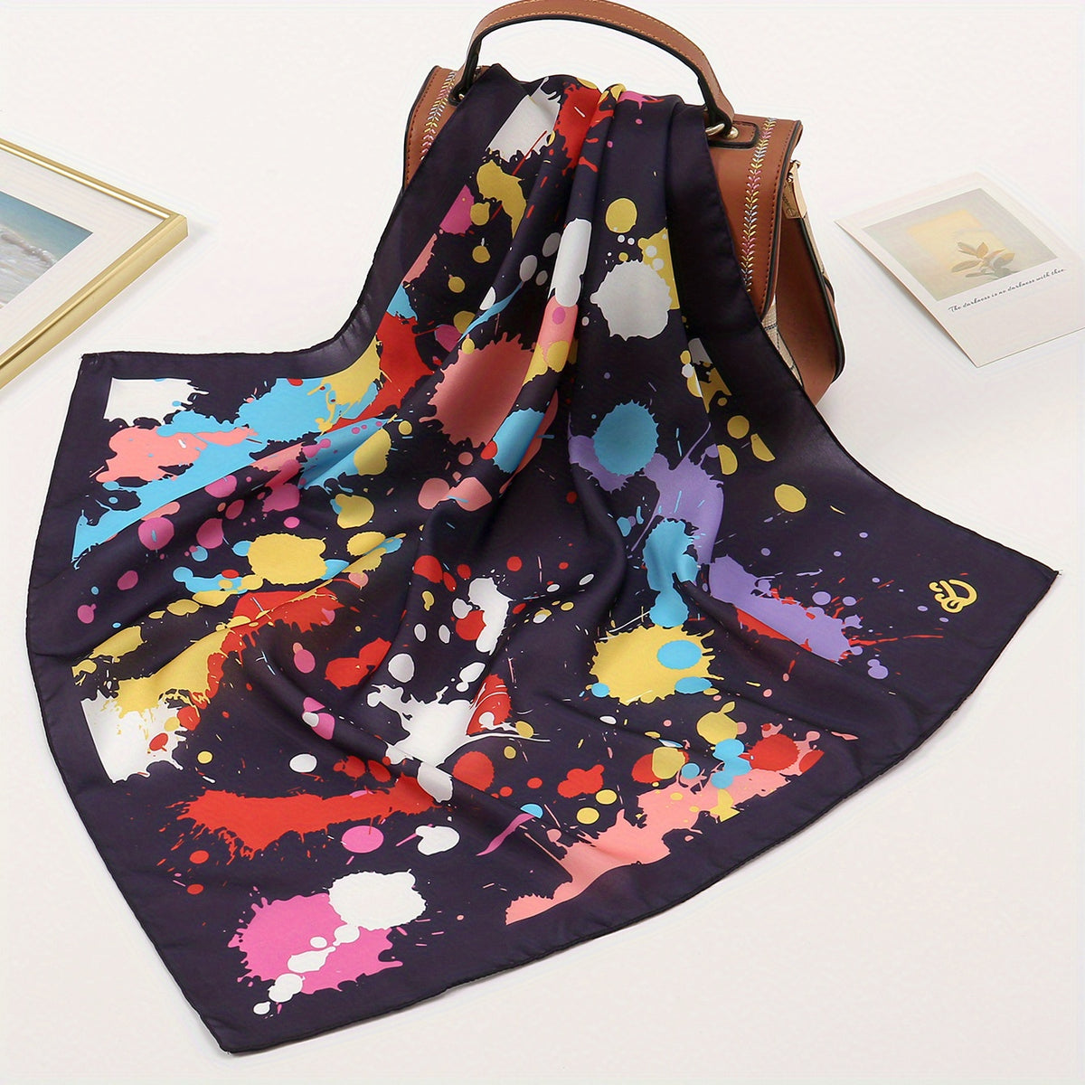 Colorful Spray Print Bandana Square Scarf Women Head Wrap
