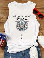 Dragonfly & Letter Print Tank Top Sleeveless Summer Top