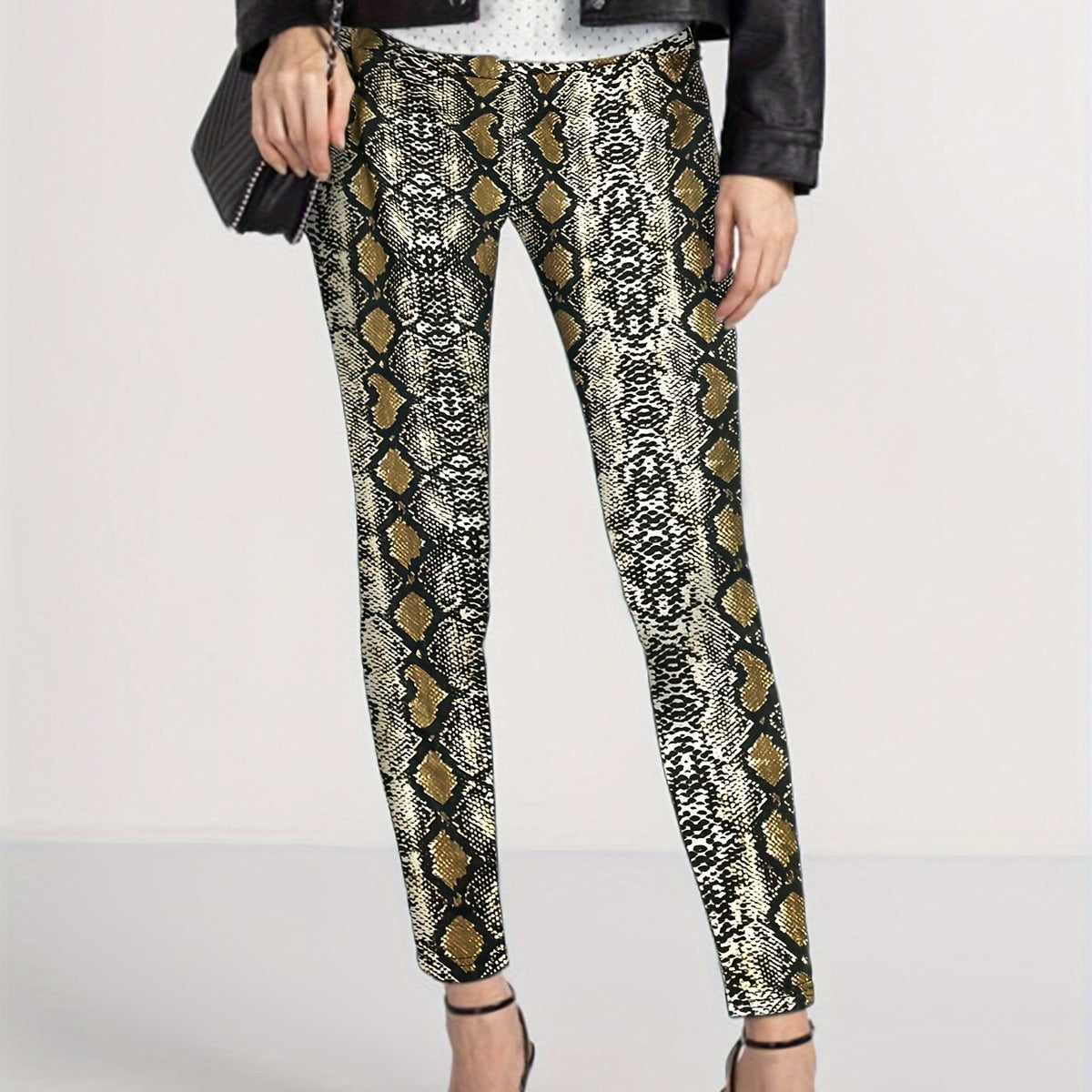  Snake Print High Rise Stretch Leggings