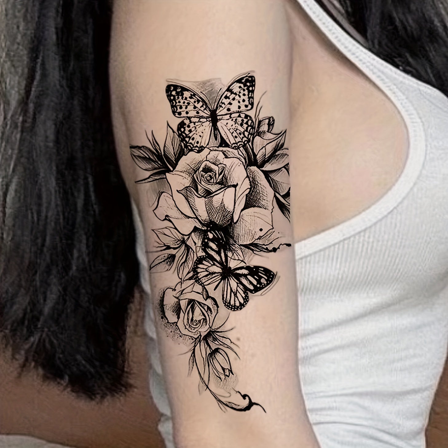 Sexy Tattoo Sticker Blooming Flowers Butterfly Waterproof