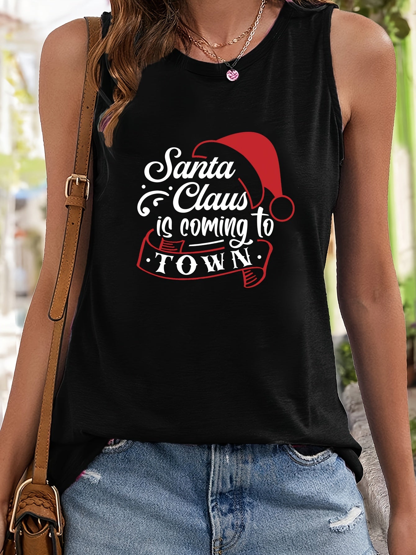 Santa Claus Letter Print Sleeveless Sports Vest Top