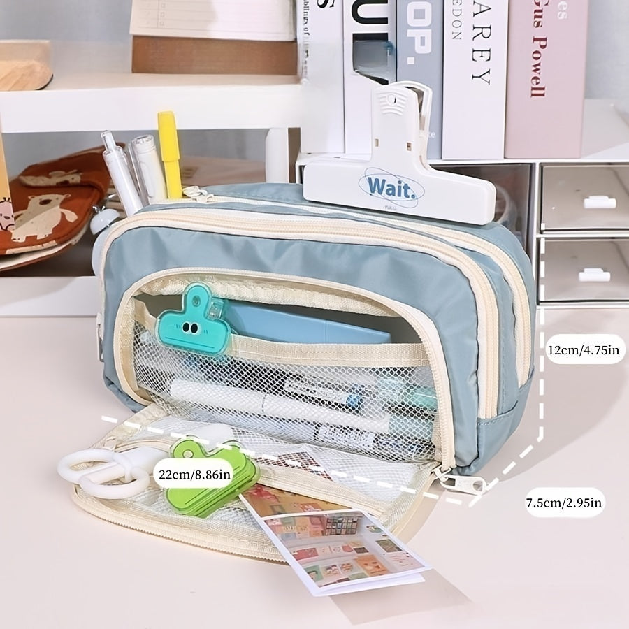 Large Capacity Beige Pencil Case for Students Teenagers Adults