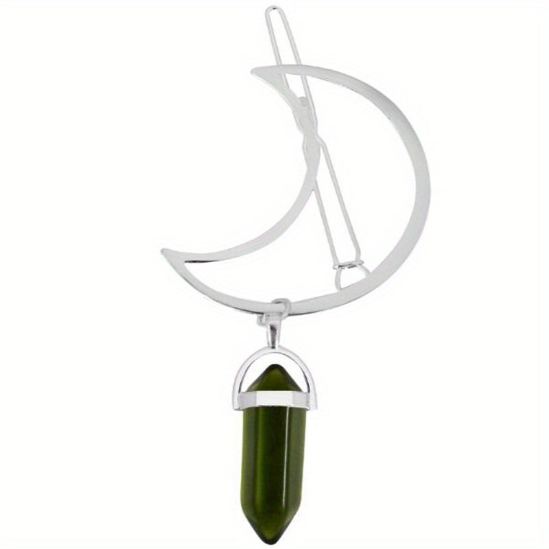 Moon Shape Hair Clip Stone Pillar Pendant Side Clip Head Jewelry