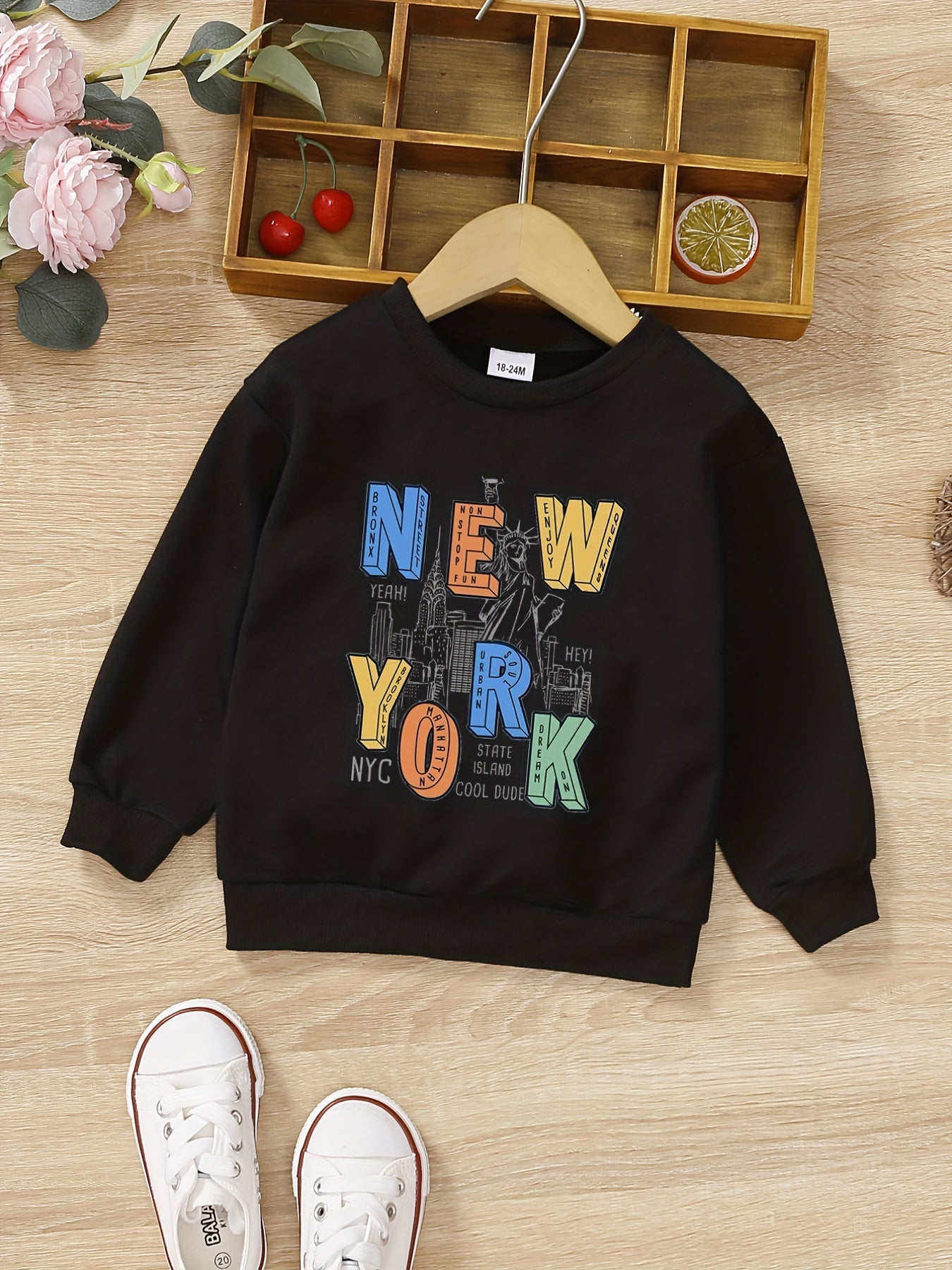 Boys Letter Print Crew Neck Sweatshirt Long Sleeve Top