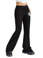  Star Print Skinny Flared Pants