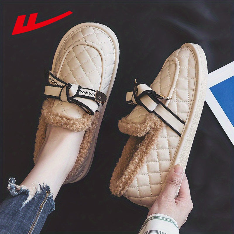 Women's Bowknot Decor Slippers Plush Lined Shoes