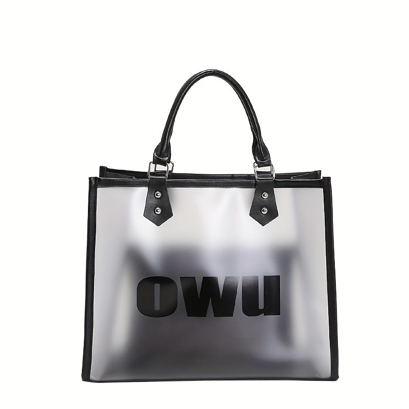 Transparent Letter Print Tote Bag Large Capacity PVC Handbag