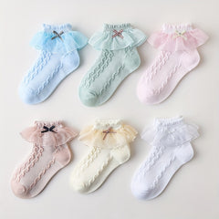 6 Pairs Girls Cotton Blend Ruffle Lace Short Crew Socks for Spring