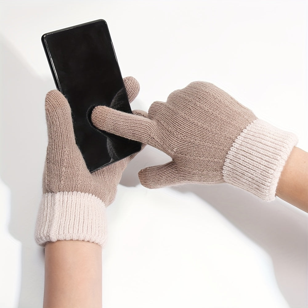 Winter Warm Knitted Gloves Touch Screen Full Finger Gloves Cold Weather
