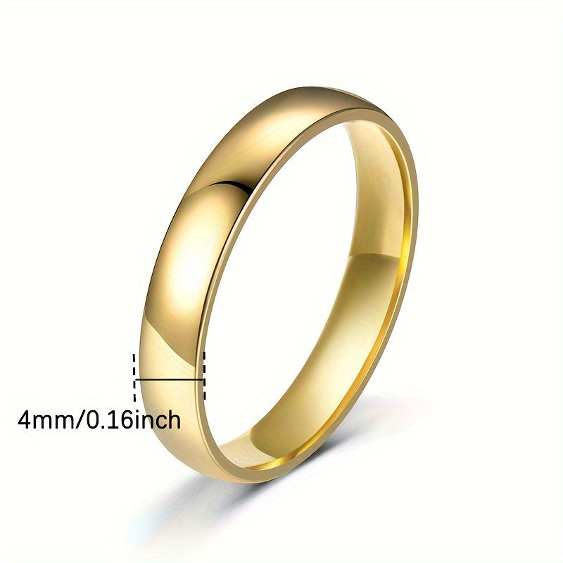 Elegant 18K Plated Steel Wedding Ring, Unisex Band, Ideal Gift