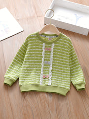 Girls' Lace Bow Front Crew Neck Pullover Sweatshirt Top