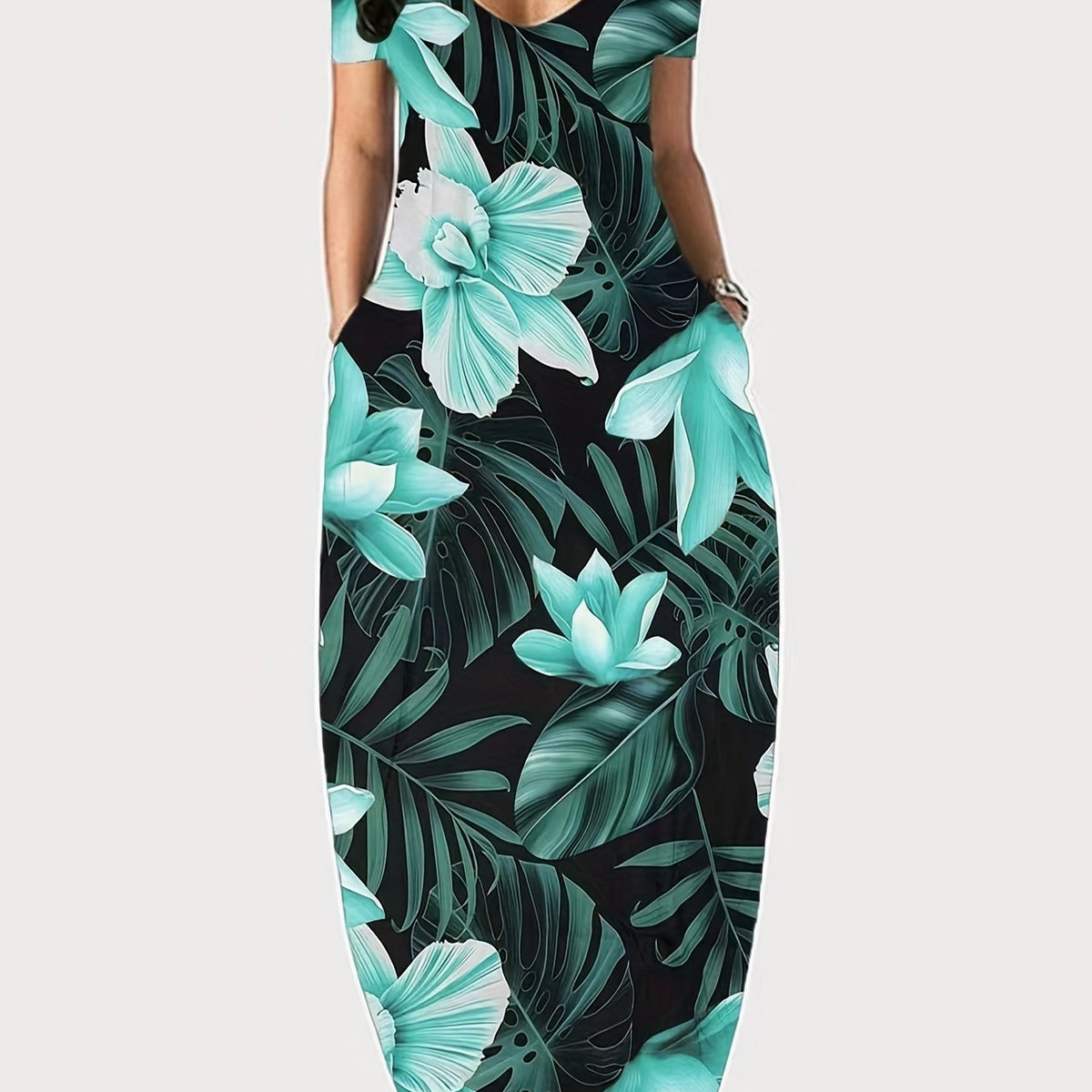 Women's Plus Floral Maxi Dress with Pockets