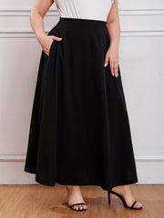  Solid High Rise Maxi Skirt with Pockets