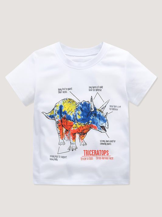 Boys Colorful Triceratops Painting Print T-shirt Kids Cotton Tee Top For Summer