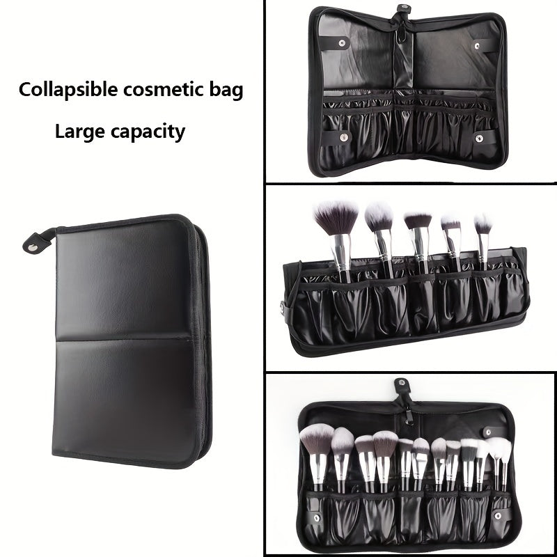 Makeup Brush Bag Waterproof PU Leather Travel Makeup Brush Case