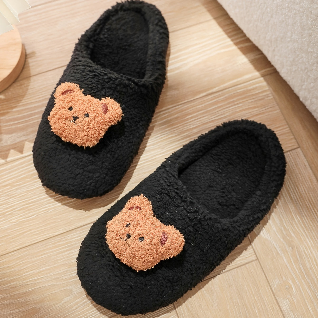 Women's Plush Teddy Bear Slippers Warm Comfy Solid Closed Toe Bedroom Slides