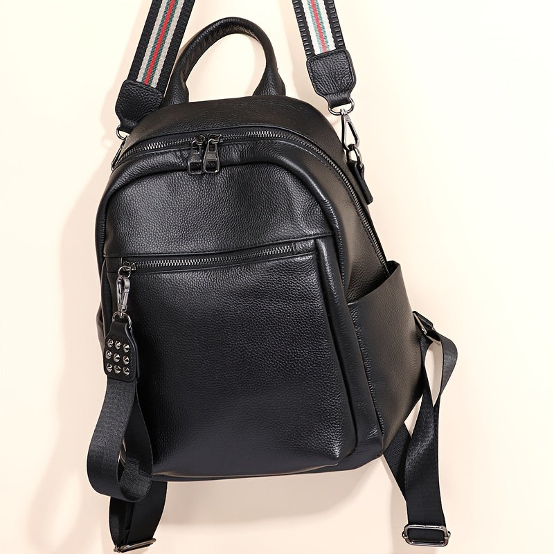 Large Capacity Leather Women's Handbag with Adjustable Strap & Zipper Pocket
