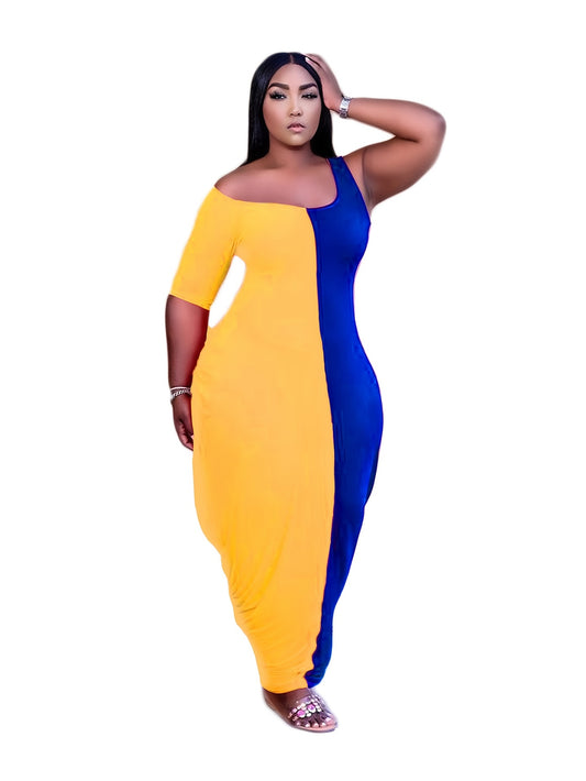 Colorblock One Shoulder Maxi Dress Plus Size