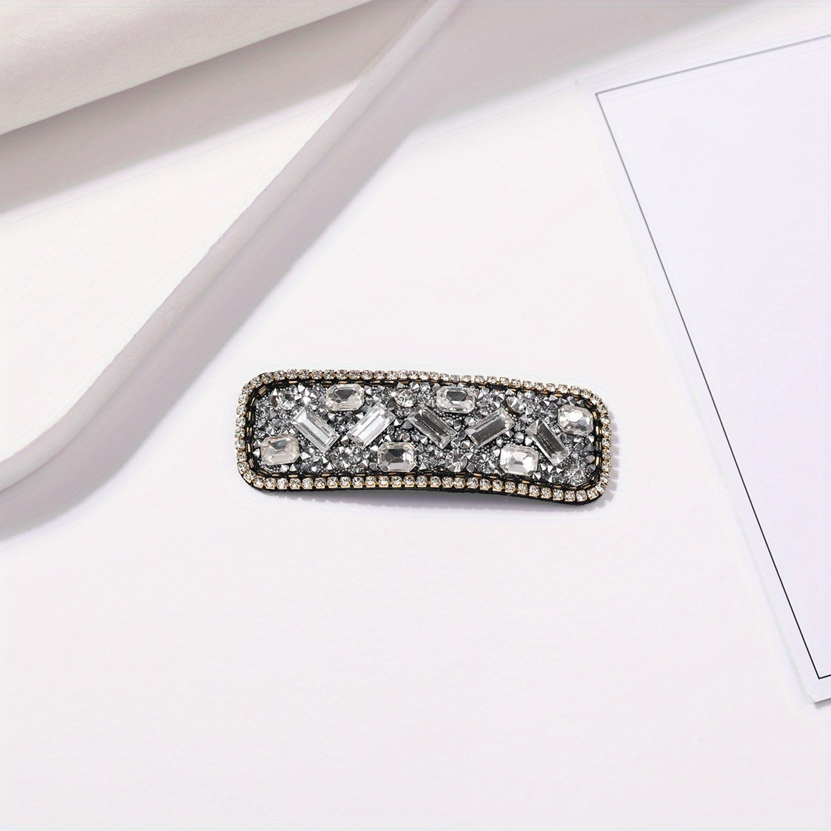 Rhinestone Snap Clip Rectangle Glitter Hair Clip for Women Girls Hair Bang