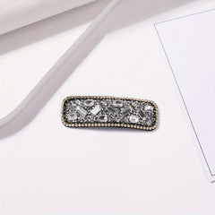 Rhinestone Snap Clip Rectangle Glitter Hair Clip for Women Girls Hair Bang