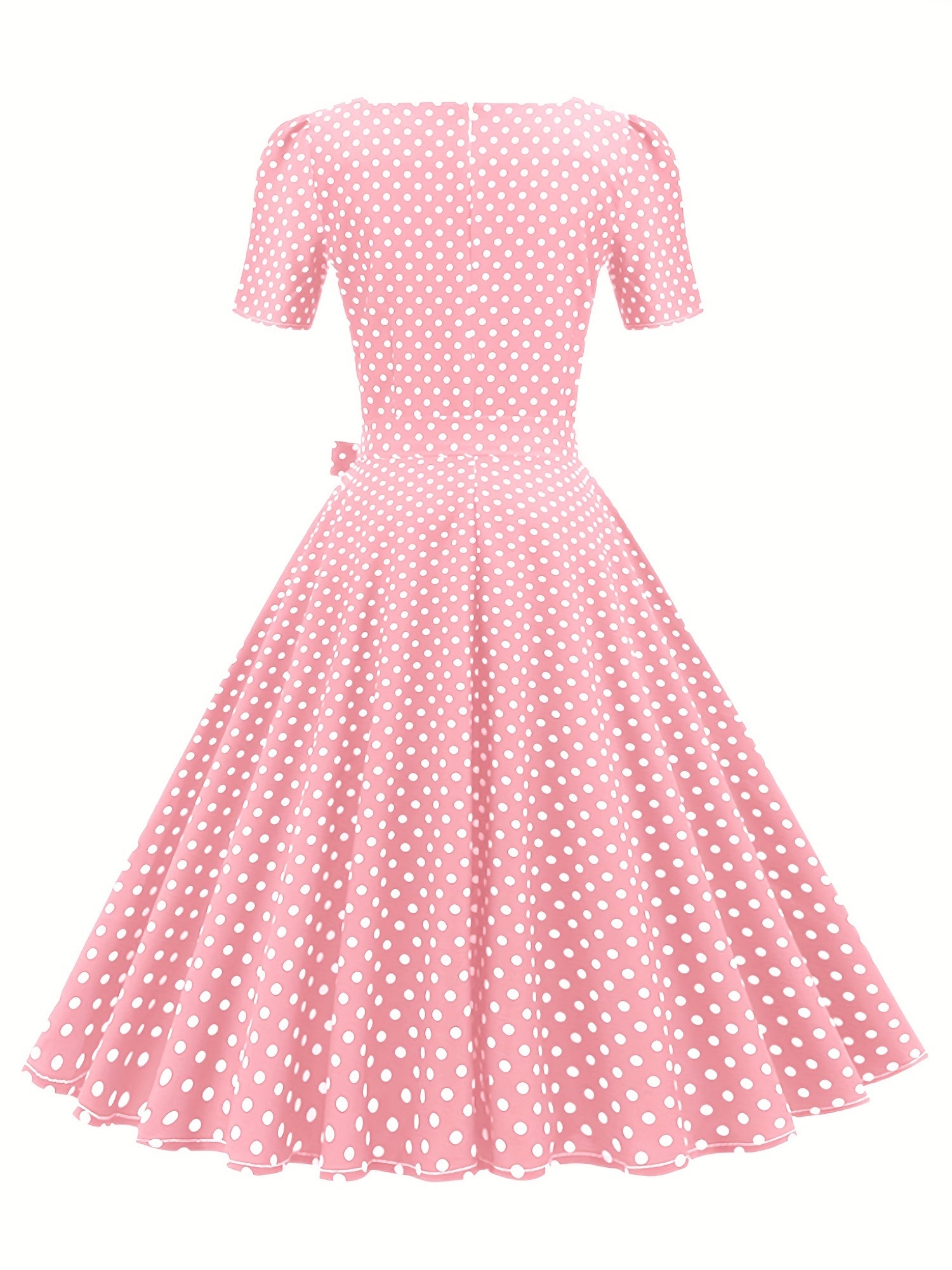 Polka Dot Bow Front Dress Vintage Square Neck Short Sleeve