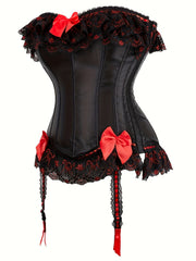 Lace Trim Strapless Corset Bustier Tummy Control Lace Up Slimmer Bow Body Shaper