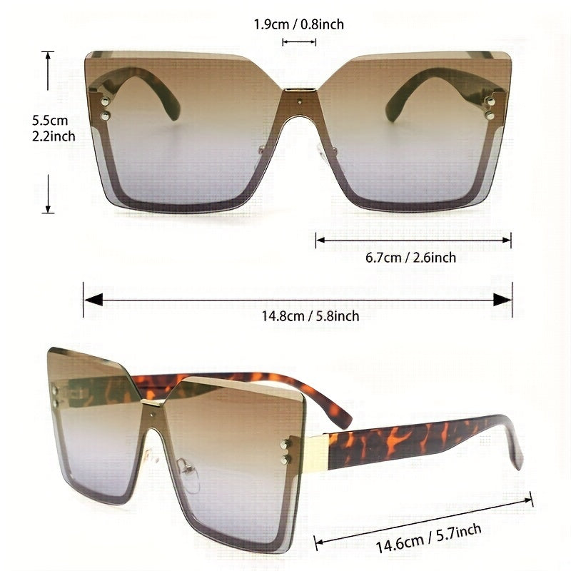 Square Rimless Sunglasses Retro Gradient UV400 Sun Shades for Summer Beach