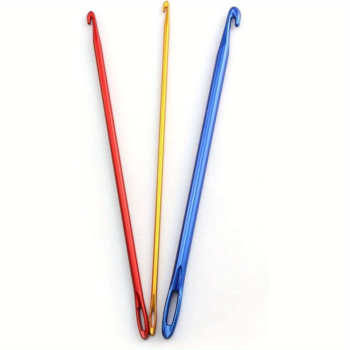 3pcs Afghan Tunisian Aluminum Crochet Hooks Knitting Needle With Eye
