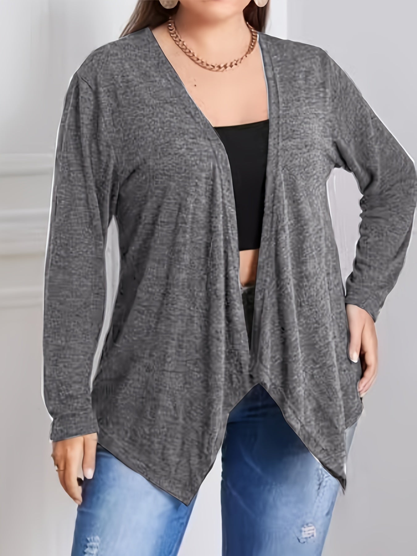  Casual Cardigan Women's Plus Heathered Long Sleeve