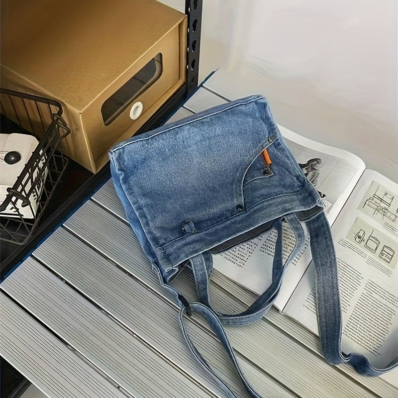 Portable Denim Square Bag for Traveling