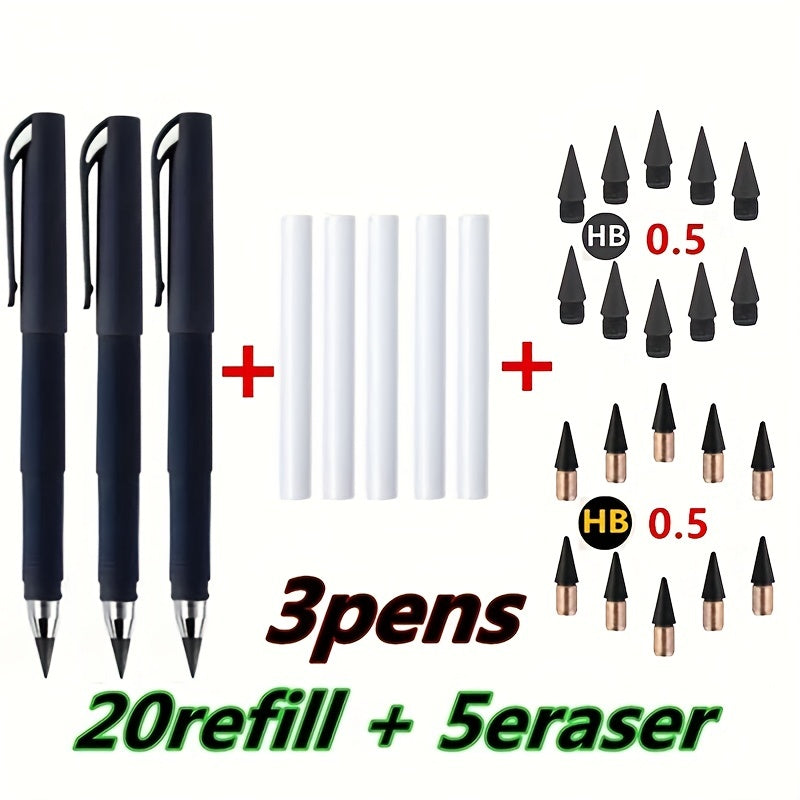 28pcs Infinite Writing & Drawing Exam Eternal Pencil Set w/ Refill & Eraser