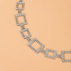 Square Rhinestone Waist Chain Hollow Waistband for Women