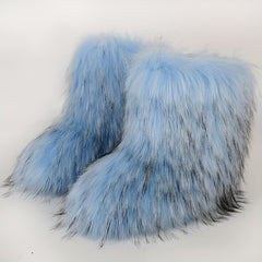 Women's Furry Mid Calf Snow Boots Plush Warm Winter Thermal Fuzzy Boots