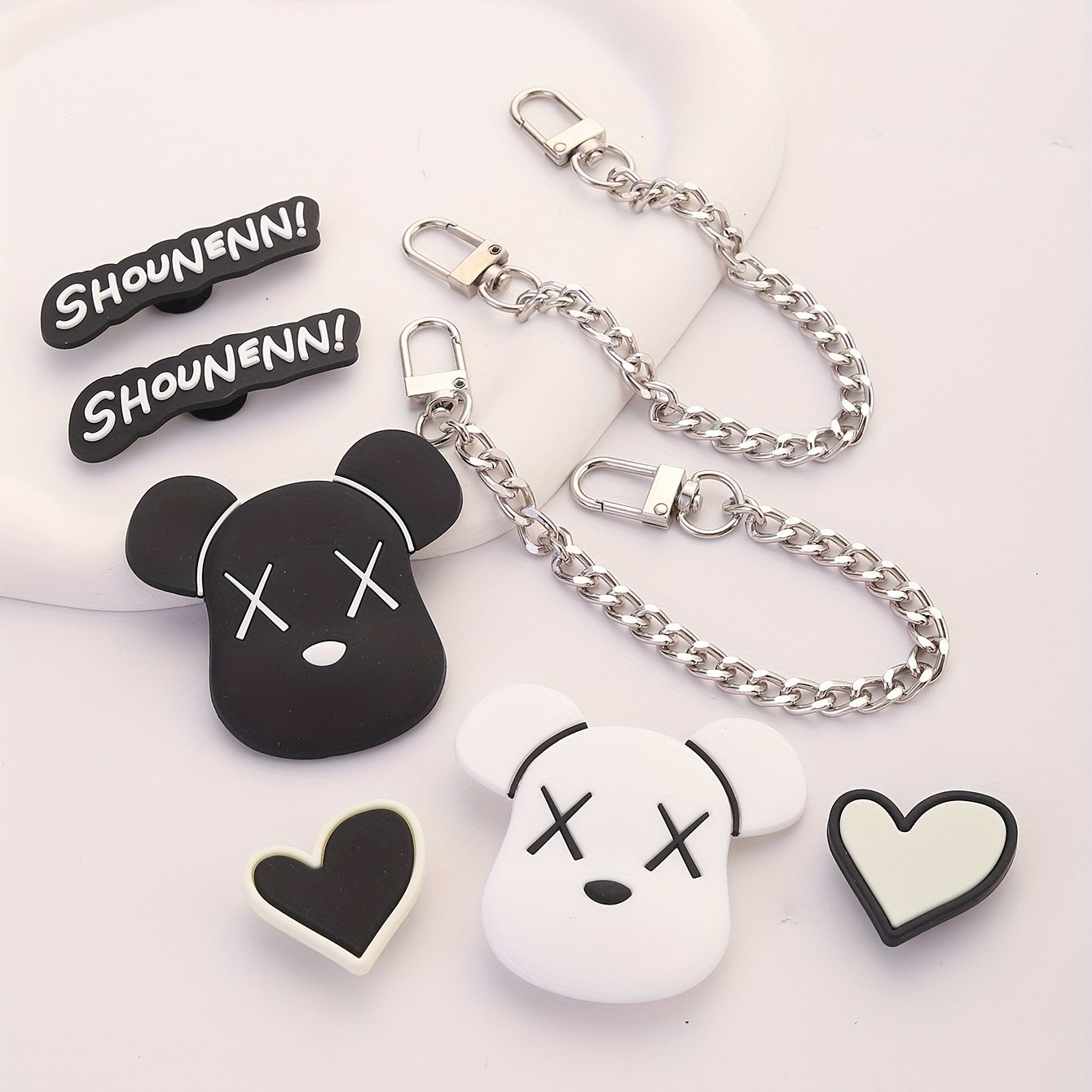 8pcs Cartoon Shoe Charm Set with Chain for Sandal Slipper