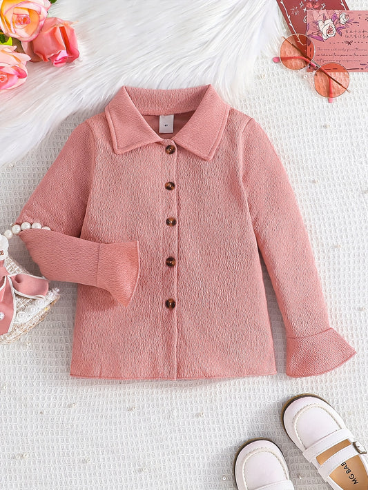 Girls Flared Sleeve Collared Shirt for Spring and Autumn