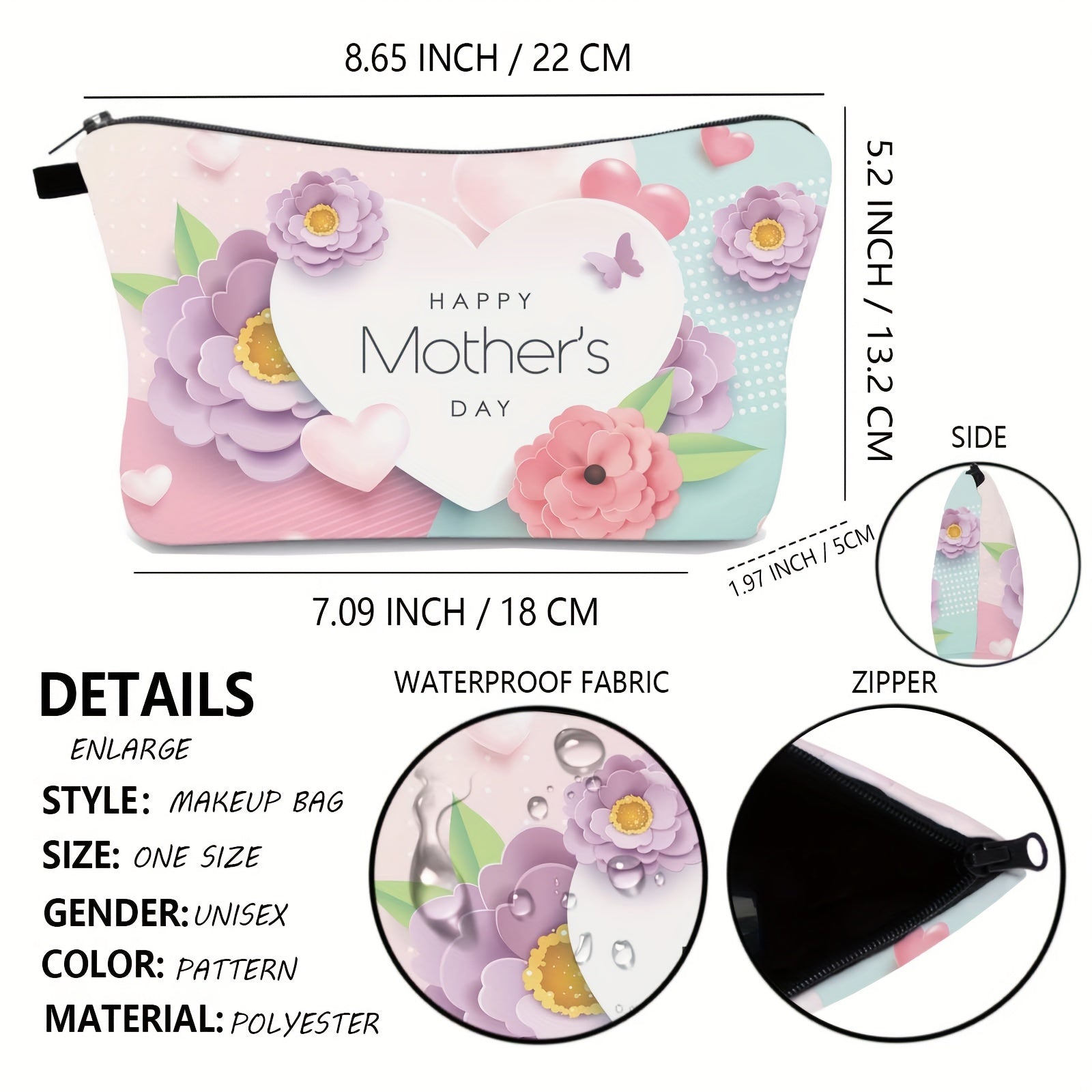 Floral Butterfly Heart Makeup Bag - Mother's Day Gift
