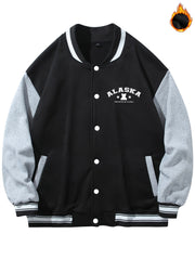Men's Muppet Bear Print Baseball Collar Jacket