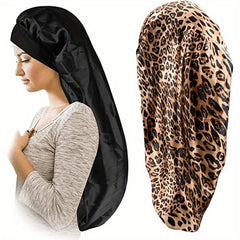 2pcs Satin Bonnet Women Leopard Print Hair Cap Silk Sleep Cap