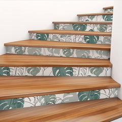 6pcs Watercolor Turtle Back Leaf Pattern Stair Stickers