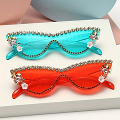 Candy Sunglasses Rhinestone & Flower Decor Cat Eye Glasses UV400