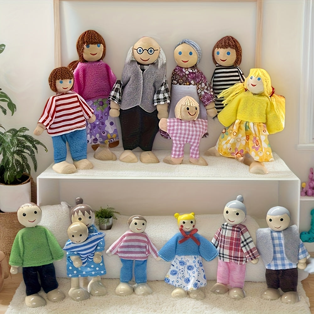 7pcs Family Doll Set Jointed Action Figures for Dollhouse Role Play