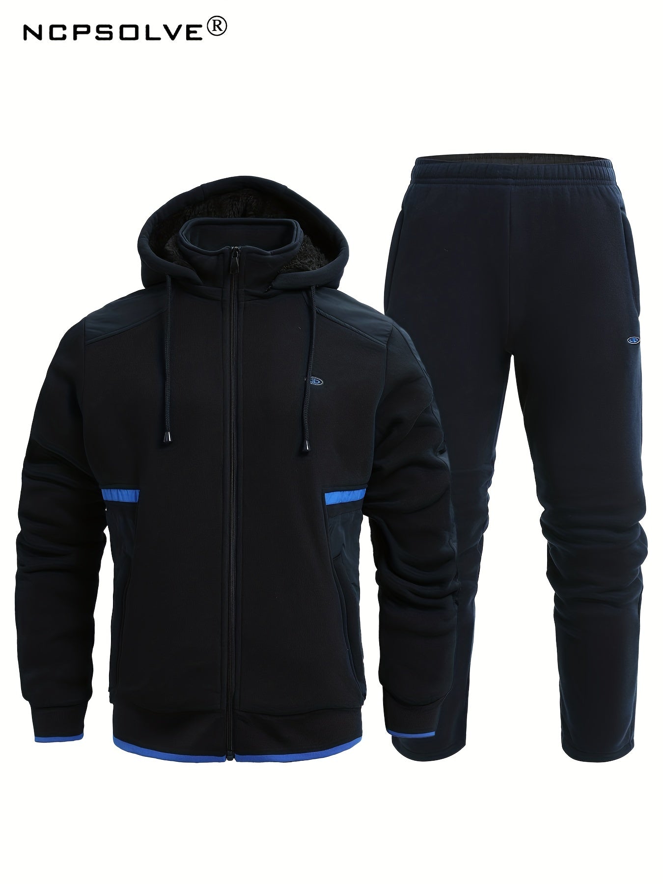 Men's Thick Sports Suit with Hooded Jacket & Stretchy Pants