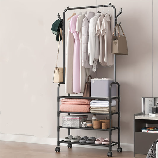 Stylish Garment Rack with Wheels & Hooks - Closet Organizer