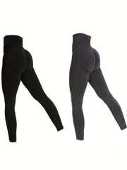 2pcs Solid Moisture Wicking Yoga Leggings for Comfortable Workouts