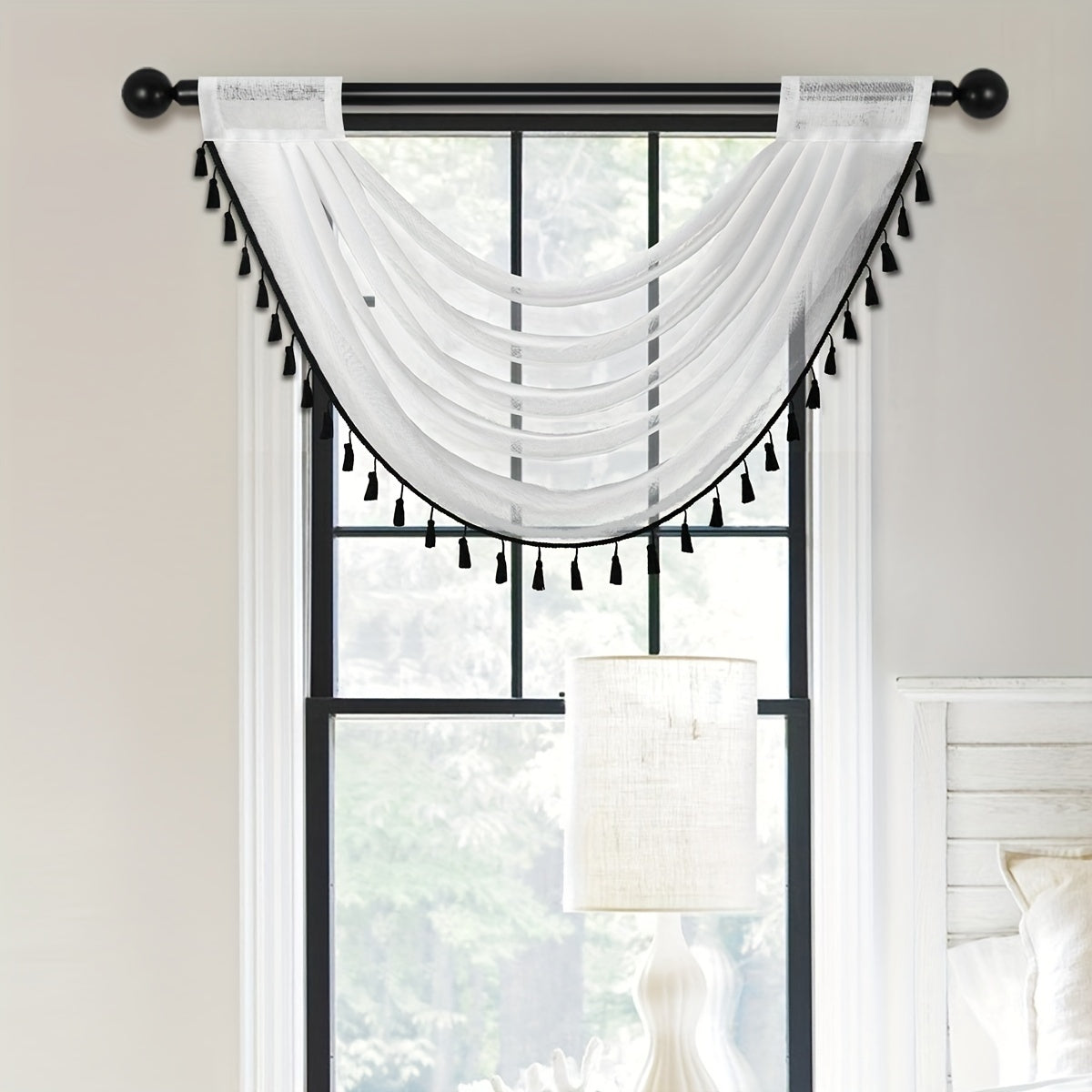 Sheer Wave Curtain Valance w/ Tassels 30x24