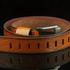 Plaid Leather Belt for Men Pin Buckle Casual Business