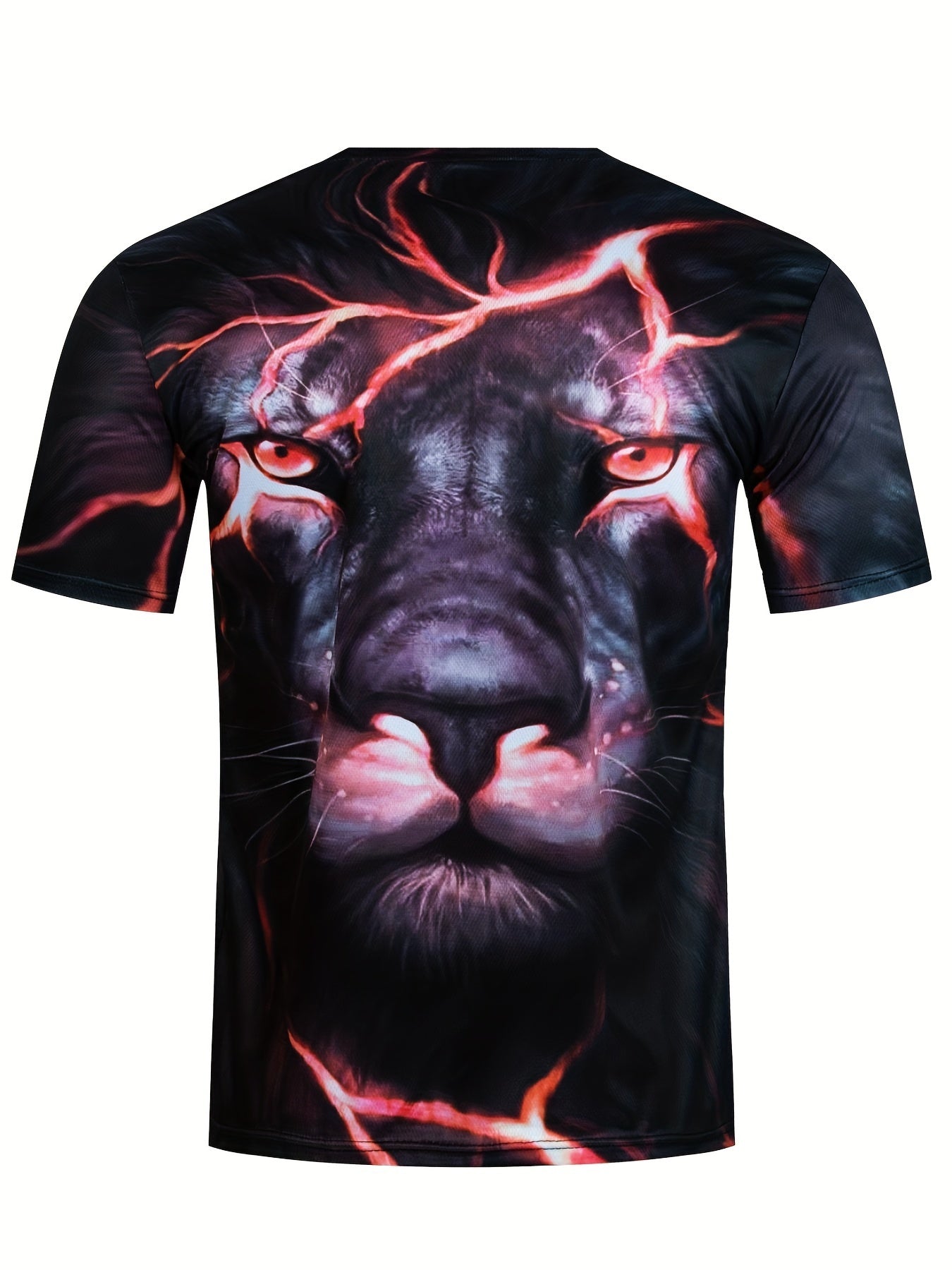 Men's Lion Print Short Sleeve T Shirt Breathable Comfort for Spring & Summer