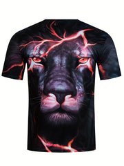 Men's Lion Print Short Sleeve T Shirt Breathable Comfort for Spring & Summer