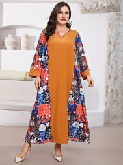  Boho Maxi Dress Floral Print Long Sleeve Notched Neck